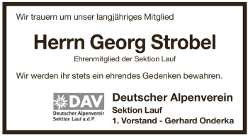 Traueranzeige von Georg Strobel von Pegnitz-Zeitung
